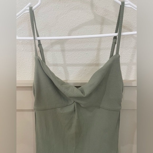 Aritzia Wilfred Green Ribbed Twist Front Midi Dress with Slit XS - Picture 6 of 10